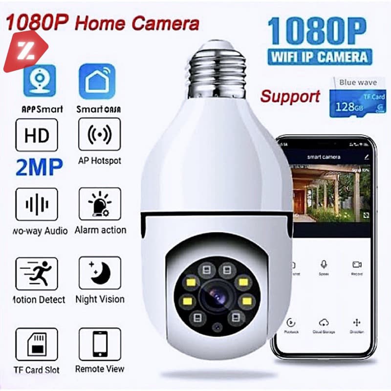 Câmera Segurança Lâmpada Wifi Full HD Sem Fio 360 ICsee Visão Noturna 8177 EKS