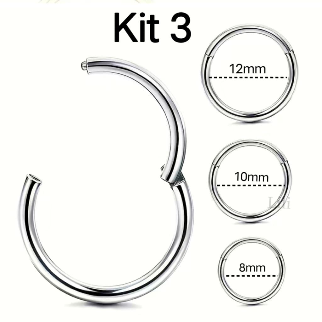 Anel Kit 3 Piercing Argola Segmento Articulado Aço cirúrgico Nariz/helix