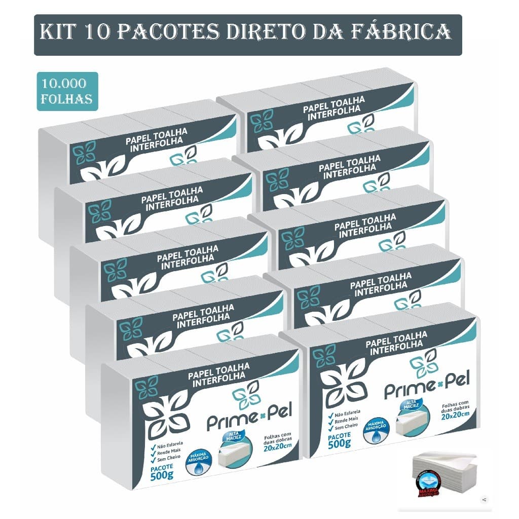 Papel toalha interfolha branco luxo banheiro Kit Com 10.000 folhas Prime-Pel
