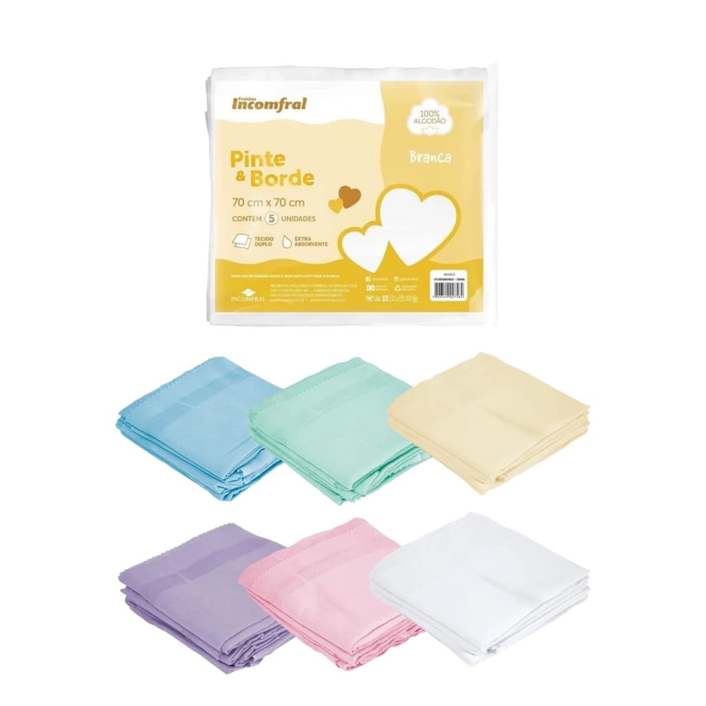 Kit 5 Fraldas Pinte E Borde Luxo Incomfral 70x70cm Promoção