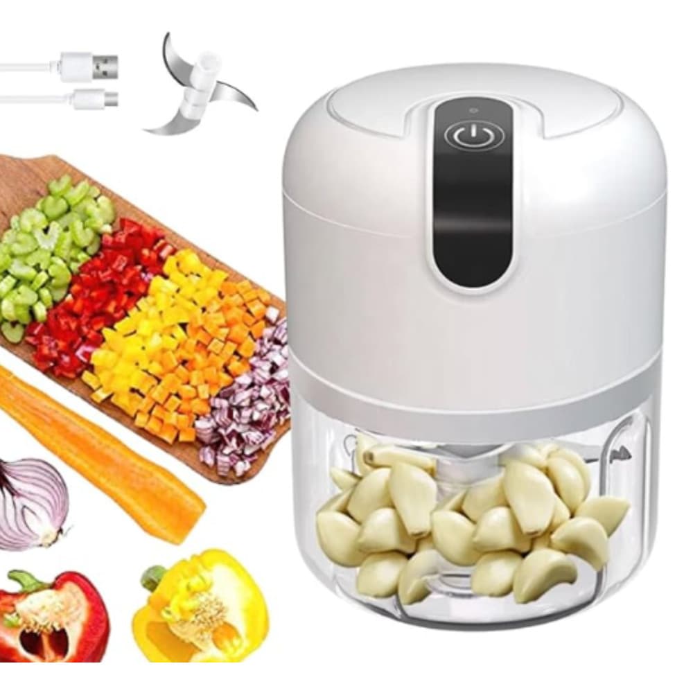 Mini Picador Elétrico de Alho e Vegetais Portátil 250ml – Triturador Multifuncional USB
