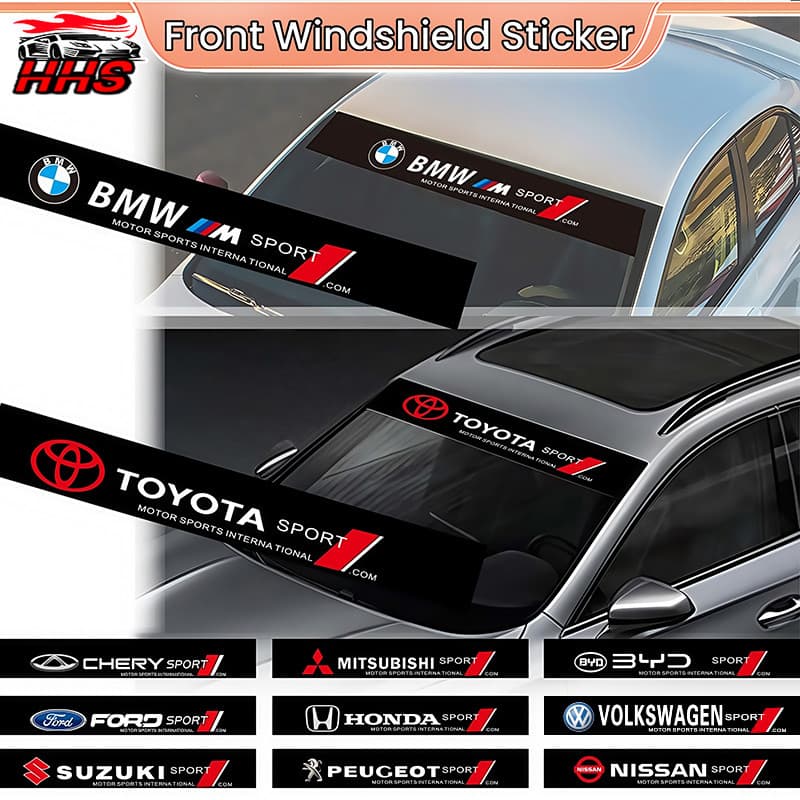 【HHS】Adesivo Para Pára-Brisa Dianteiro De Carro , Guarda-Sol , Preto , Decorativo , Puxar Flores , Adesivos