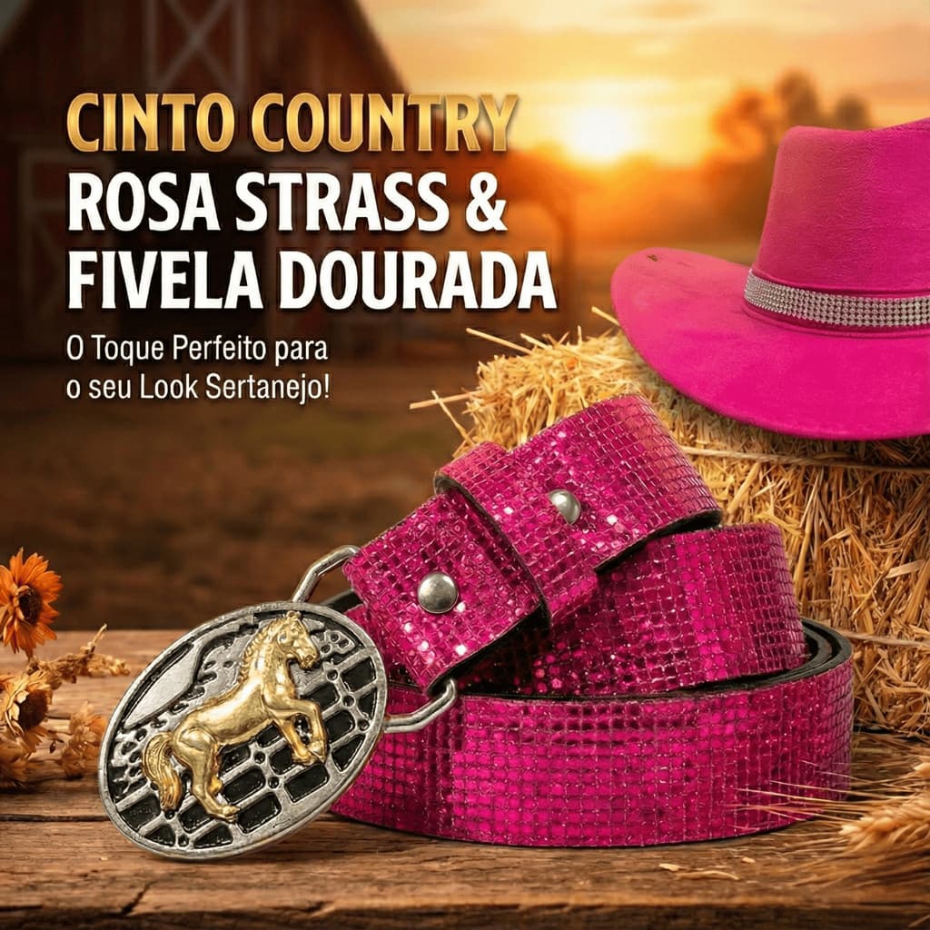 Cinto Strass Luxo Rosa Pink Boiadeira Country Menina Feminino Fivela Western Brilhante Rodeio