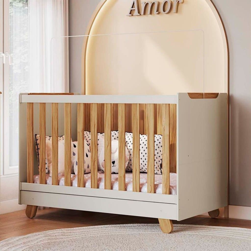 Berço Minicama 4 em 1 Americano 100% Mdf Levy Espresso Móveis Off White/Amêndoa