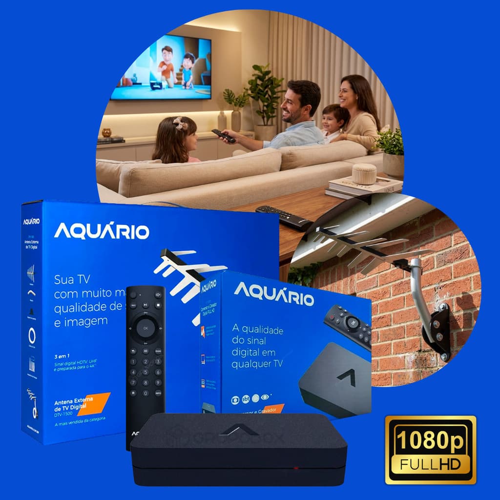 Kit Conversor Digital Compativel com TVs Antigas  DTV 9000 com Antena DTV 1500 Imagem Full HD