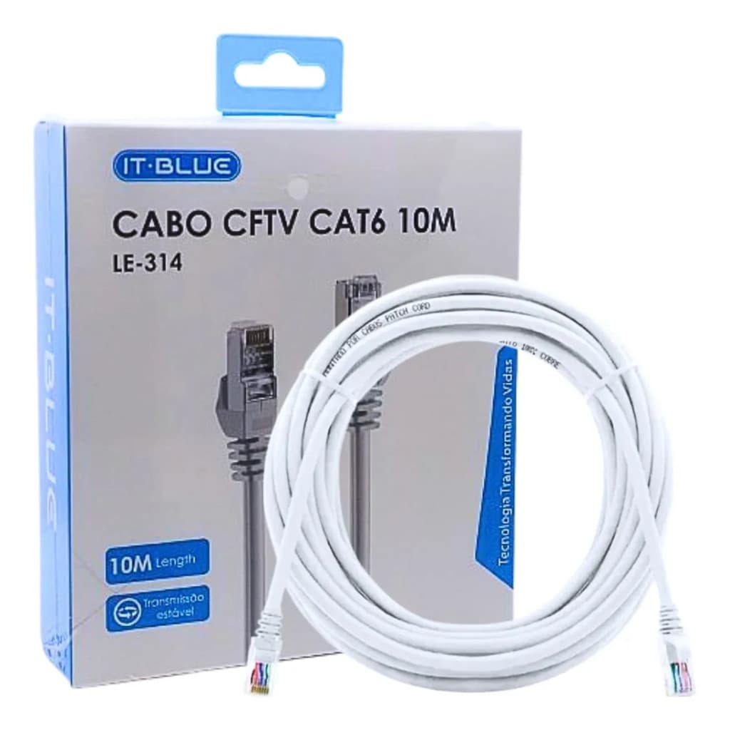 Cabo Lan Cftv Cat6 10 Metros Conector Rj45 Blindado Estável