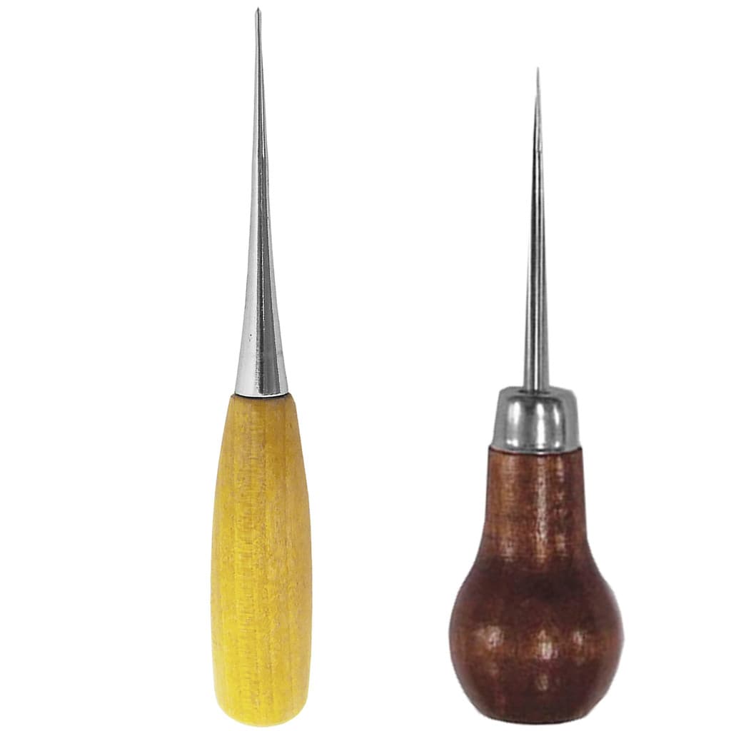 2 Furadores Agulhao Manual Cabo Madeira Cartonagem Patchwork kit