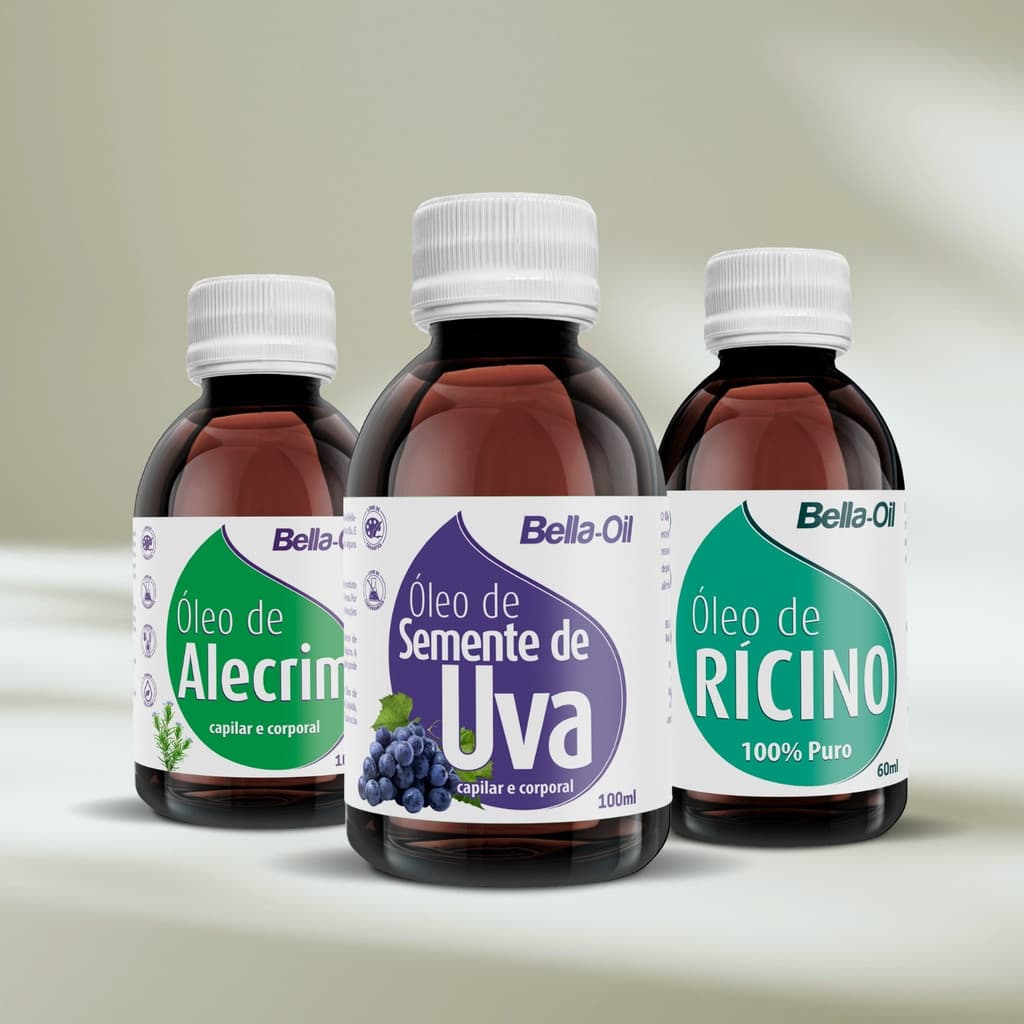 Kit Crescimento e Proteção – Óleos 100% Vegetais (Alecrim, Rícino e Semente de Uva) - BellaPhytus