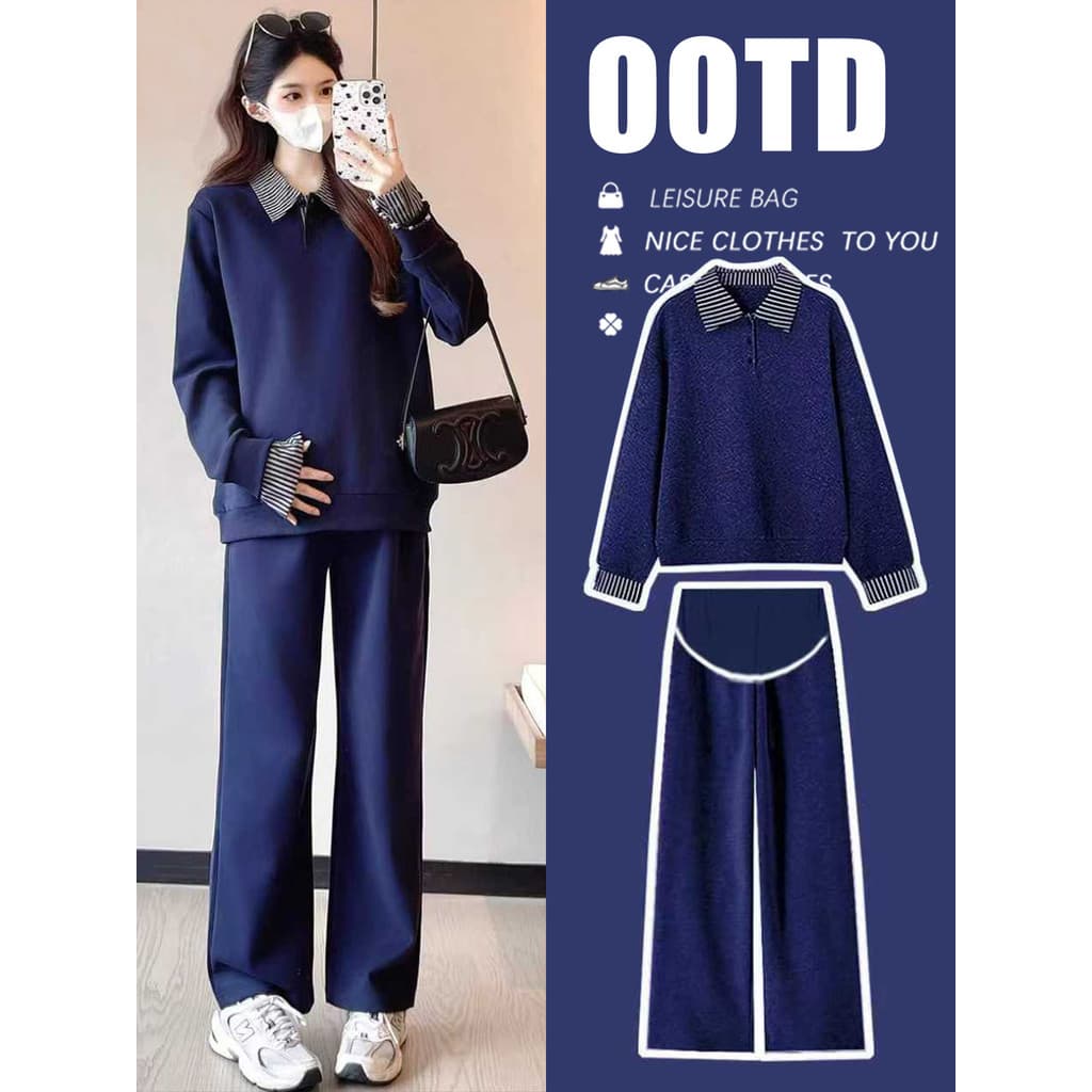 Roupa de maternidade outono terno temperamento redução de idade estilo preguiçoso 2025 novo estilo puro algodão costura 