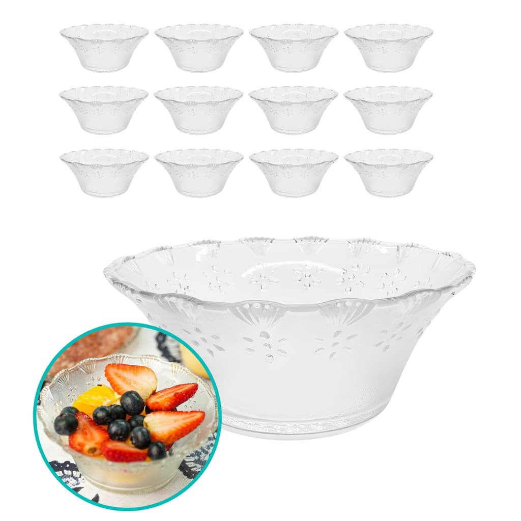 Jogo 12 Tigela De Vidro Redonda Sobremesa Saladeira Fruta Travessa 270ml