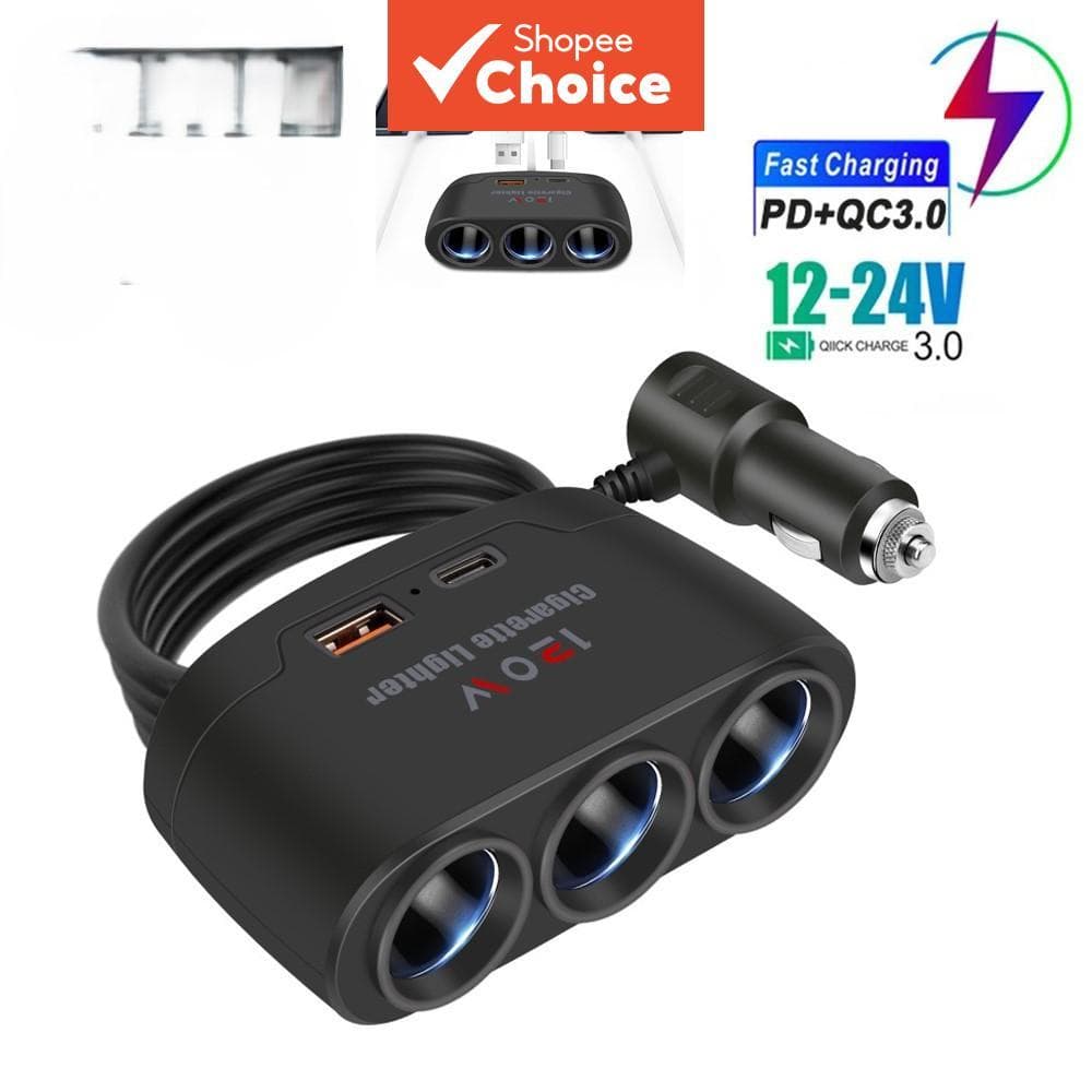 Adaptador De Carregador De Carro 12V/24V , Divisor De Isqueiro De 3 Soquetes , Rápido USB Duplo