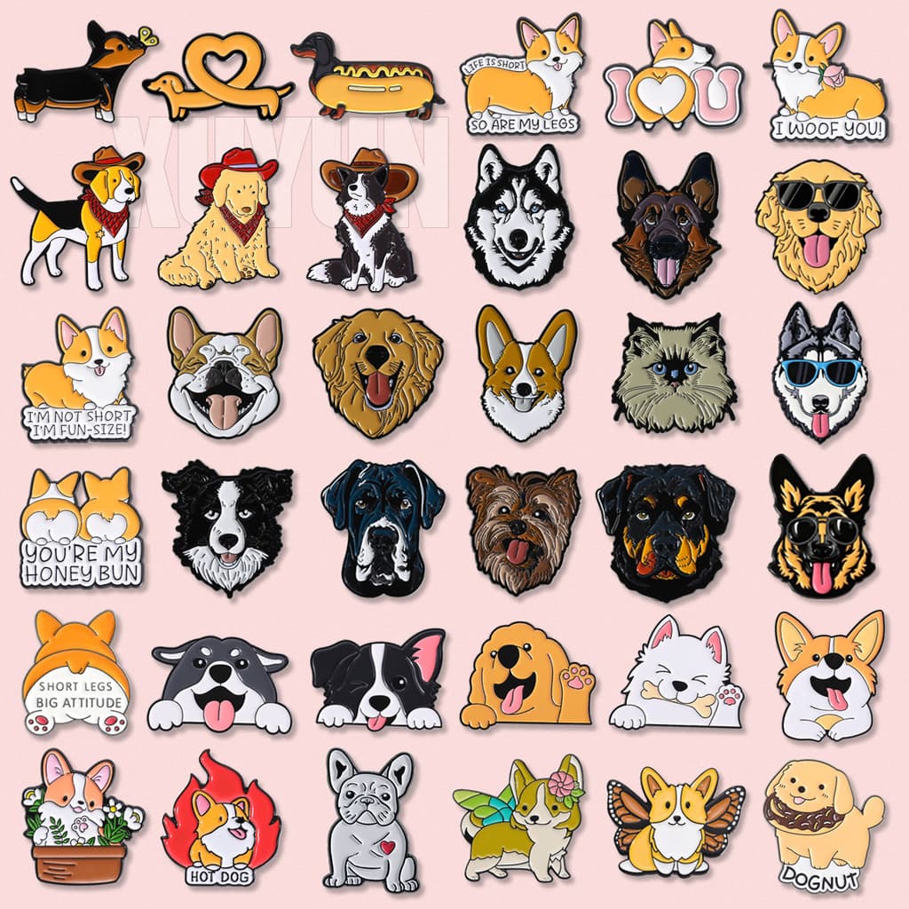 Série De Cães De Estimação Esmalte Pino Bonito Corgi Borda Pastor Husky Emblema De Metal Dos Desenhos Animados Roupas An