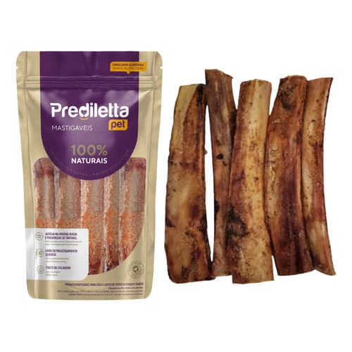 5un Mordedor Costela Bovina Natural Prediletta 20cm P/ Cães - Petisco Brinquedo Mastigável