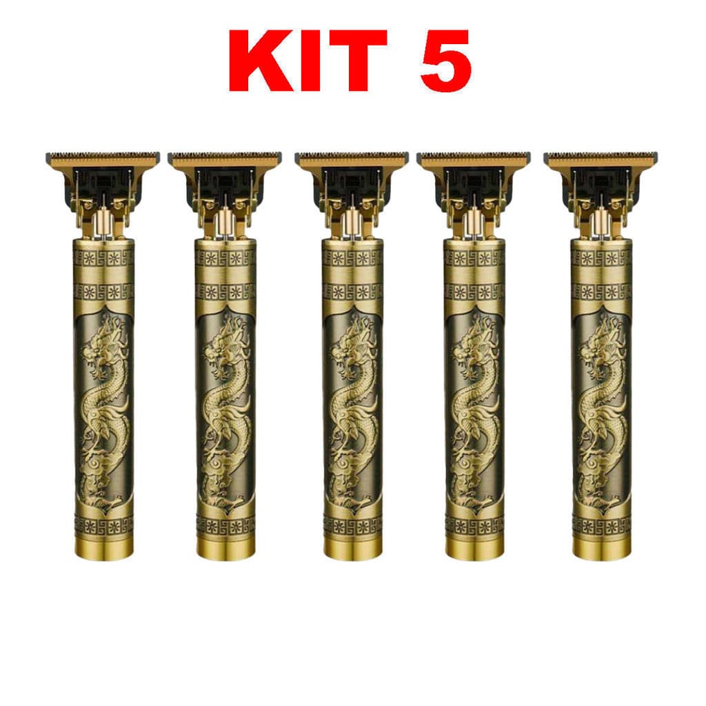 Trimmer Máquina de Acabamento Dragão Dourado sem fio profissional para cabelo e barba masculina Kit 5 marisa