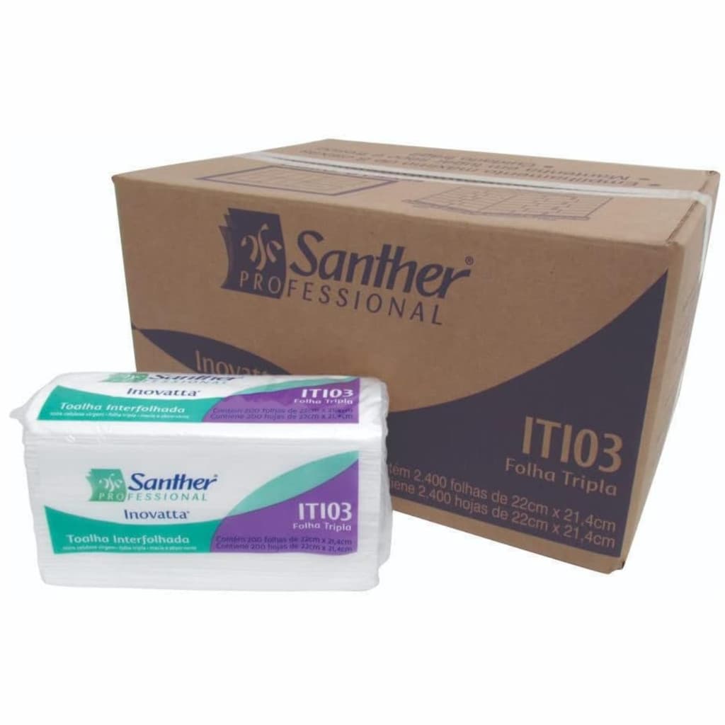 Caixa Papel Toalha Interfolha Folha Tripla Super Macia Branco Caixa Fechada c/ 2400 Folhas - Santher
