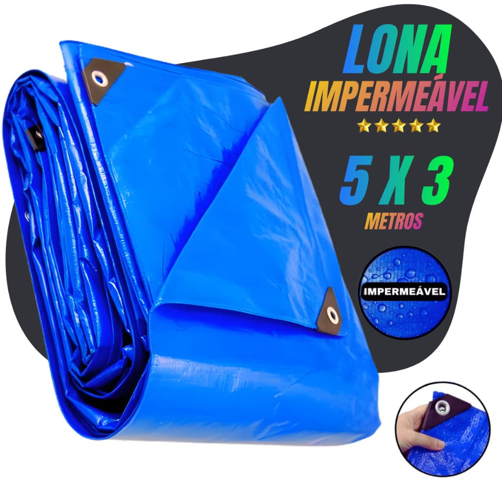 Lona Impermeável 5×3 Premium Proteção Plástica Reforçada com Ilhós para Camping, Carreta e Telhado