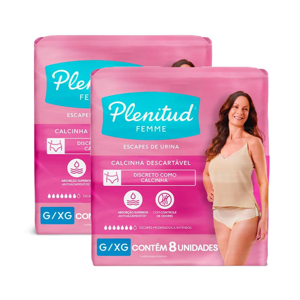 Kit 2 Roupa Íntima Plenitud Femme Tamanho G/XG 8 Unidades