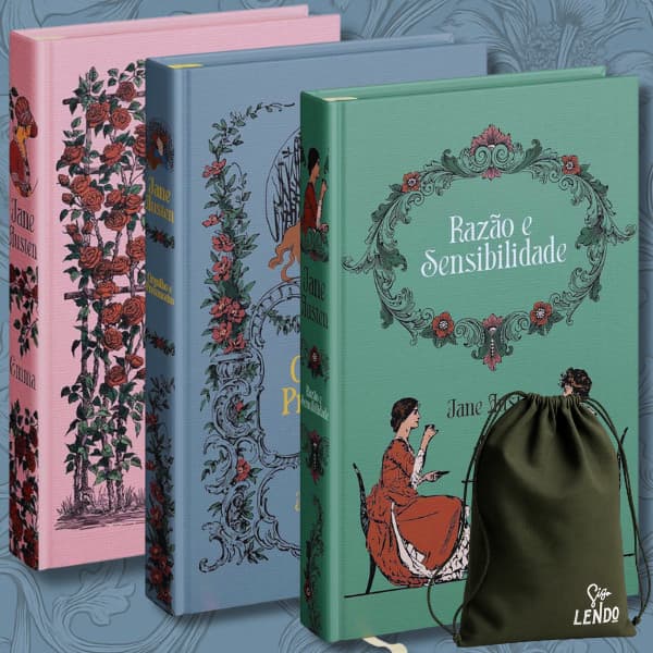 Kit 3 Livros Jane Austen Edição Luxo Orgulho e Preconceito Emma Razão e Sensibilidade Capa Dura Bag