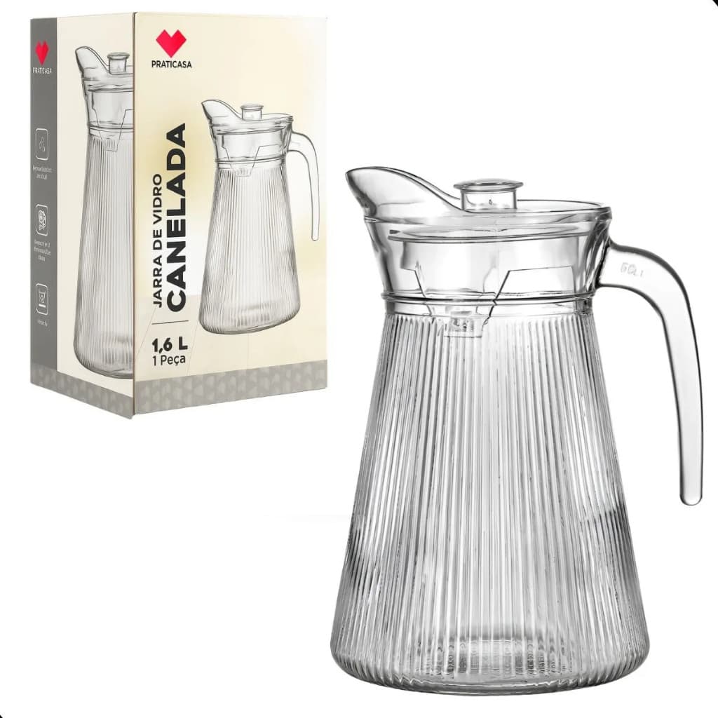 Jarra Transparente Canelada 1620ml - Em casa tem glass