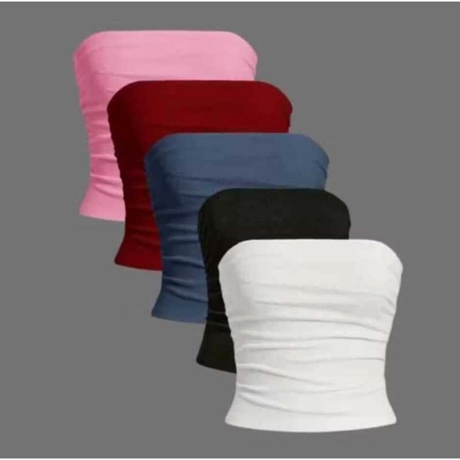 KIT 5 Top Blogueirinha Feminino Tomara que Caia e Croppeds Promoção