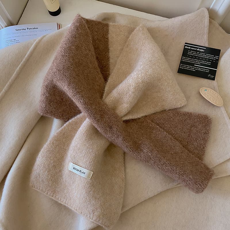 Lenço de malha com bloqueio de cores feminino inverno versão coreana All-Match mantendo quente estudante japonês proteçã