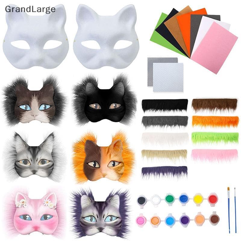 [GrandLarge] 3 Pçs/set DIY Handmade Graffiti Meia Máscara Facial Therian Mask Kit nk Face Desenhada À Mão Animal Fox Pre