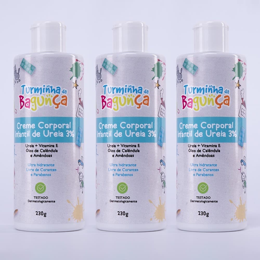 Kit 03 Cremes Corporal de Ureia 3% TURMINHA DA BAGUNÇA - 230 gramas