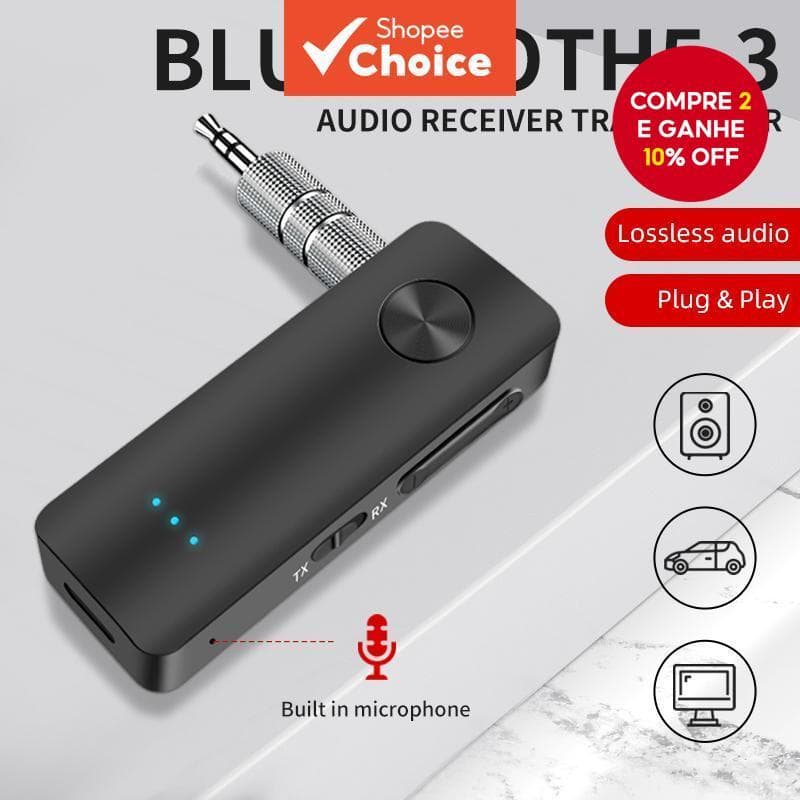 Adaptador Receptor De Carro T66 Bluetooth 5.3 Com AUX De 3.5 Mm Para Áudio Sem Fio Viva-Voz