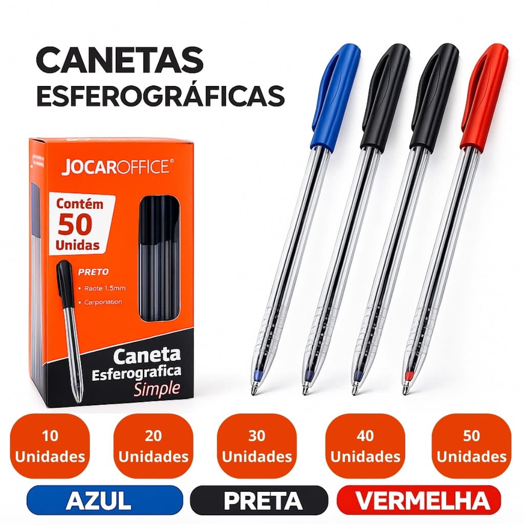 Caneta Azul Preta Vermelha 1.0mm Esferográfica Enem Vestibular Barato Atacado caixa Volta as aulas Escola Escritório