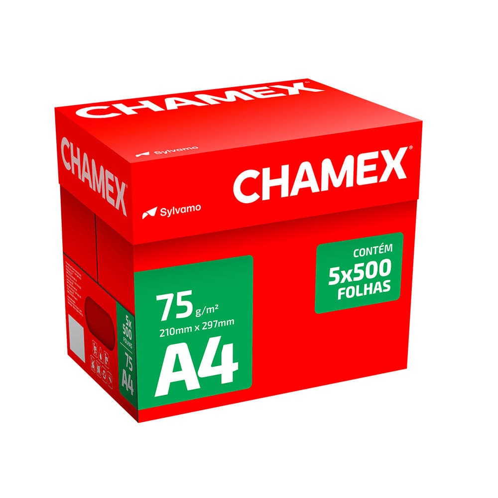 Papel sulfite A4 75g 210x297 5 resmas caixa 2500 folhas Chamex