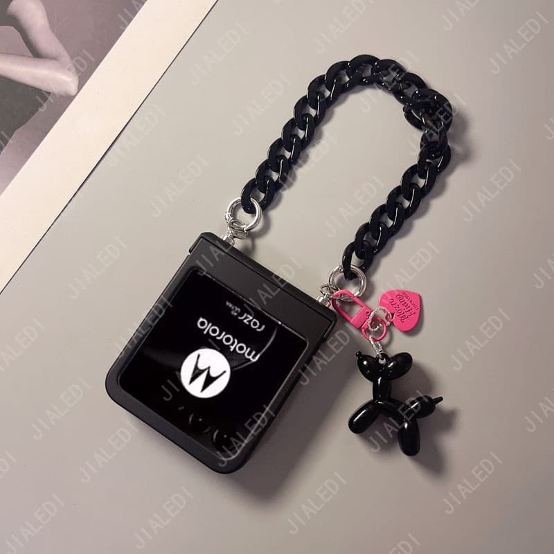 Bonito Cão Pingente Pulseira Corrente Dobradiça Caso De Telefone Para Motorola Razr 50 40 60 Ultra Moto Razr60 Plus Capa