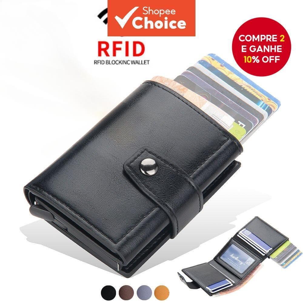 Porta-Cartões Inteligente Antirroubo RFID-Mini Carteira De Couro Ultrafina Com Design De Trava Segura ​