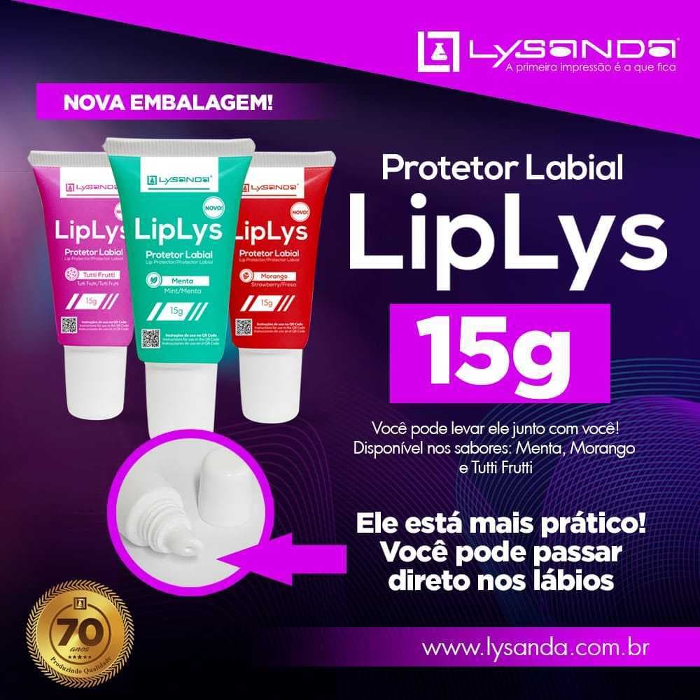 LipLys Lysanda 15gr Protetor Labial Hidratante - Uso Diário/Odontológico Morango Menta Tutti Frutti Bisnaga Aplicadora