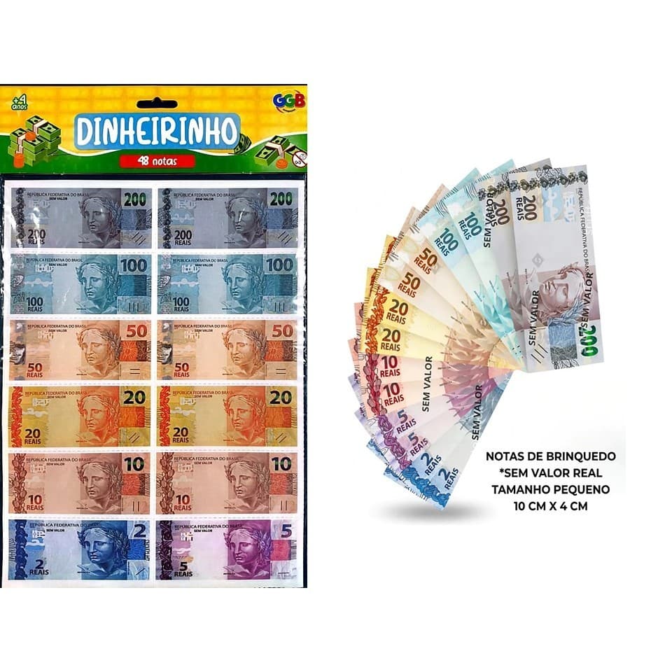 Dinheirinho Infantil 48 Notas em Real de Brinquedo Diversão para Jogos GGB-DINHEIRINHO-0391