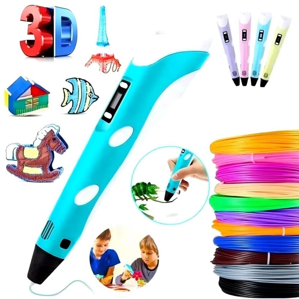 Caneta 3D Impressora Manual Infantil e Adulto Com Filamento Plástico ou ABS Desenho 3D Seguro