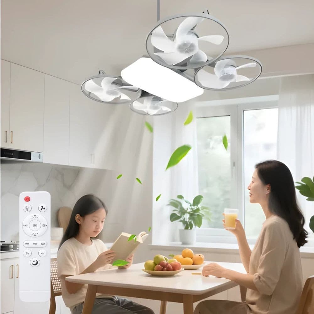 Ventilador de Teto  2 em 1- Silencioso com Luz LED Dimerizável – Design Dobrável, Elétrico e Moderno