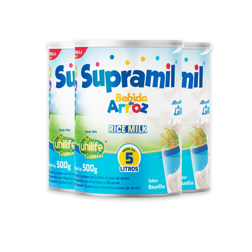 Kit 3 Supramil Bebida Rice Milk Unilife 500g