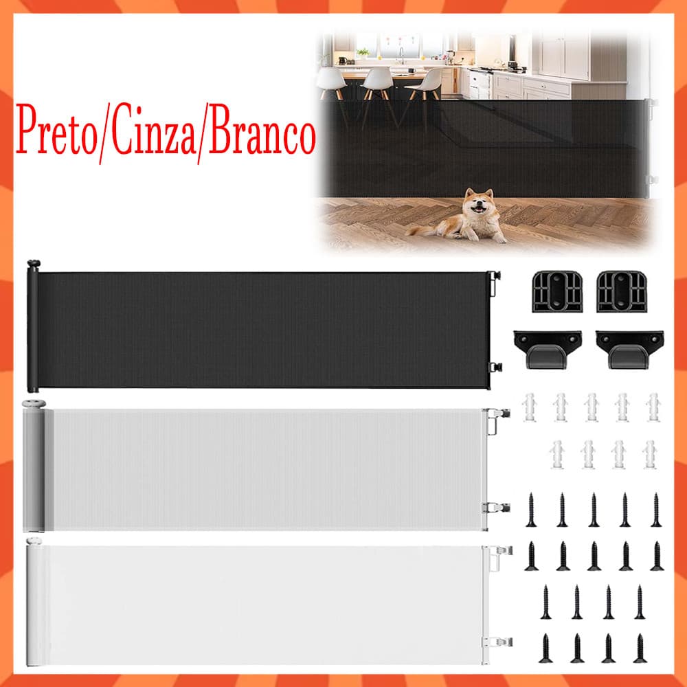 150/300 cm Portão Grade Retrátil de Proteção para Bebês e Cachorros, Portaozinho de Escada, Portao Segurança Bebê Pet