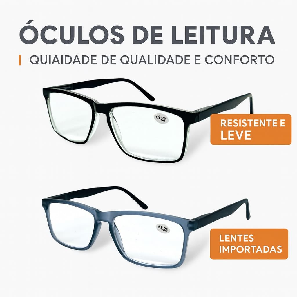 Kit 2 Óculos de Leitura Unissex Grau +1.00 a +4.00 Presbiopia