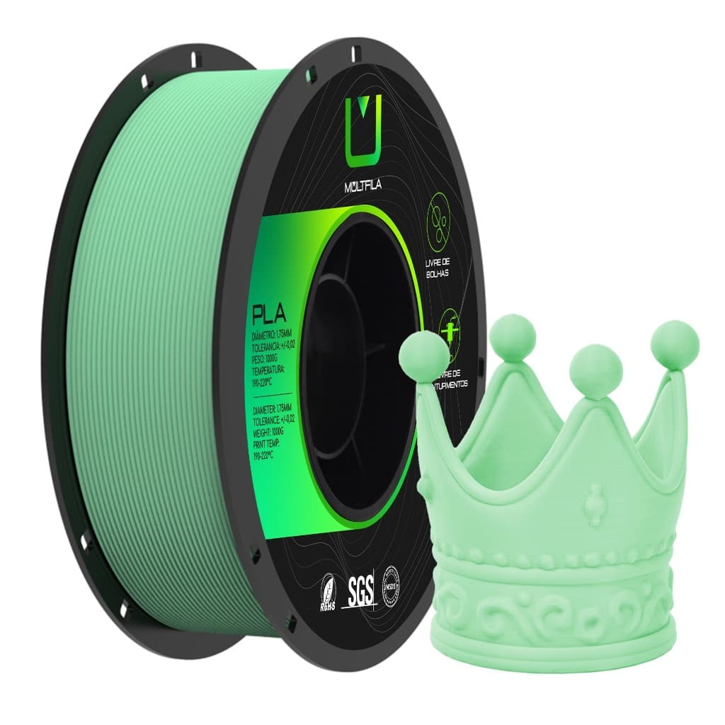 Filamento PLA Matte Fosco Impressora 3D Verde Menta 1kg - 1,75mm Multfila