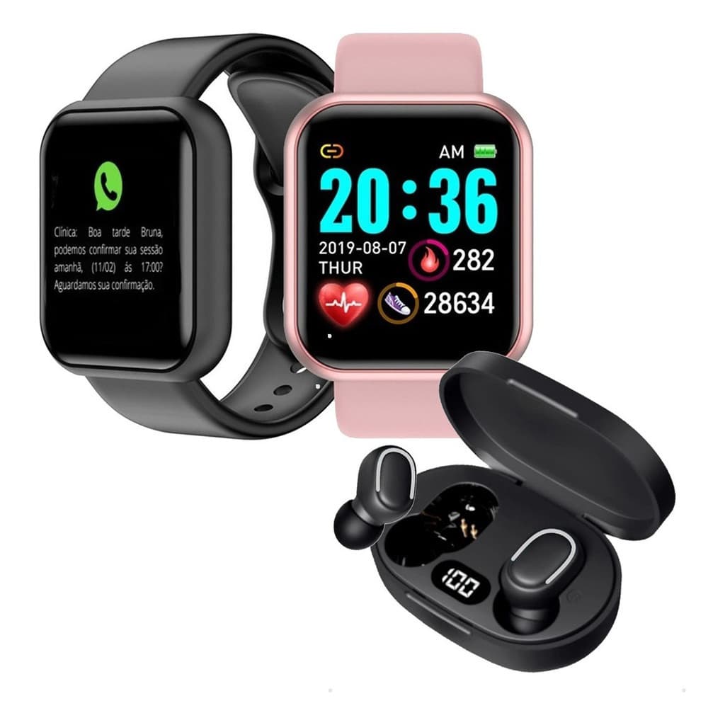 Relógio Smartwatch Digital Inteligente + Fone Sem Fio Bluetooth