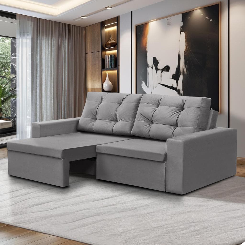 Sofá Retrátil 2 Lugares 1,80m Liz Suede Cinza Adonai Estofados