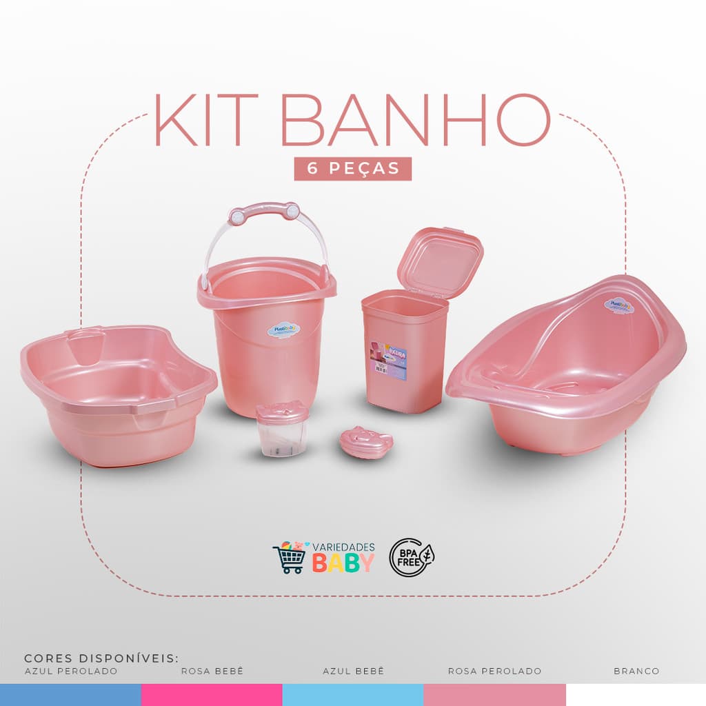 Kit Banho completo Banheira 22L Balde 11L Bacia 17L Lixeira Saboneteira Porta Algodão Envio Rápido