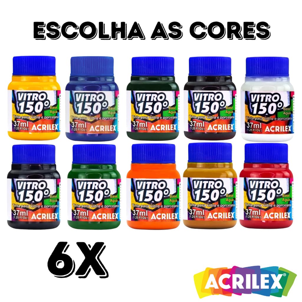 Kit 6 Tinta Vitro 150 37ml Escolha as Cores Acrilex