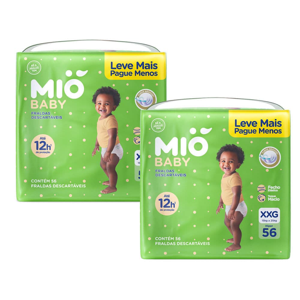 Kit 2 Fralda Mió Baby Tamanho XXG Hiper 56 Unidades Descartáveis