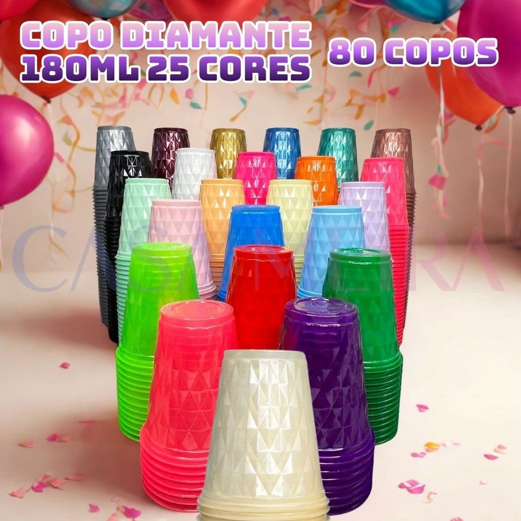 Kit 80 Copos Diamante Premium Descartável Aniversário Festa Neon Perolado Candy Pastel Escolha A Cor