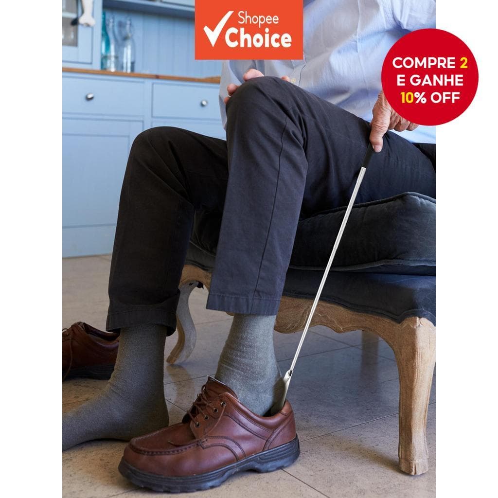 Buzina Telescópica Ajustável De Aço Inoxidável De Três Seções , Alça Longa , Levantador De Sapato Doméstico Para Idosos 