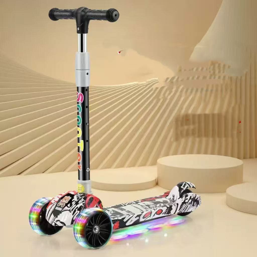 Patinete infantil dobrável de três rodas com grafite--1715