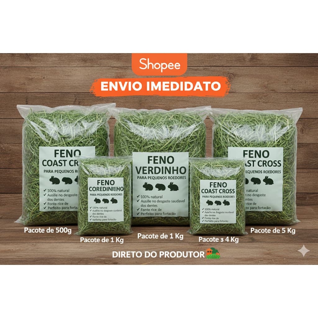 Feno Natural e Seco - Envio Imediato | 500g, 1kg, 2kg, 3kg, 4kg ou 5kg