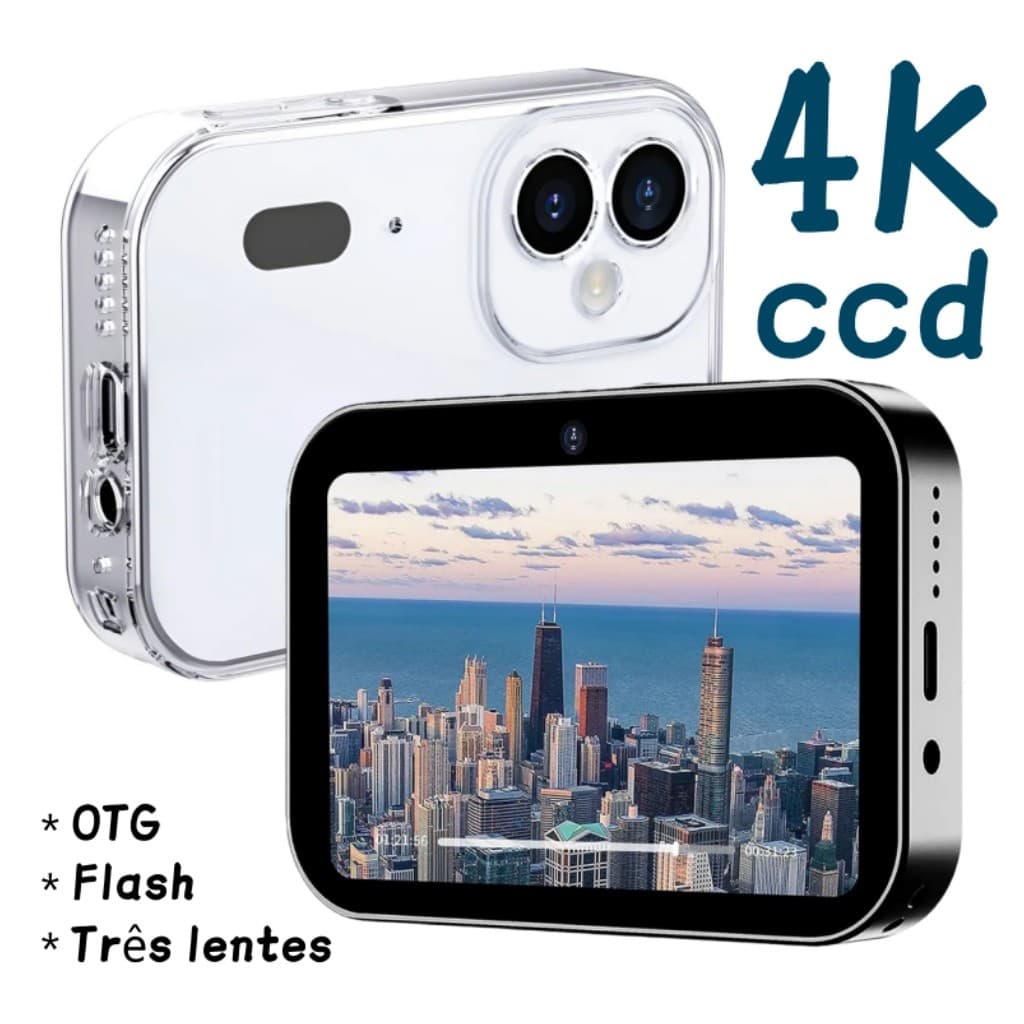 Câmera digital CCD 4K de 64 MP com painel de toque de 3 polegadas